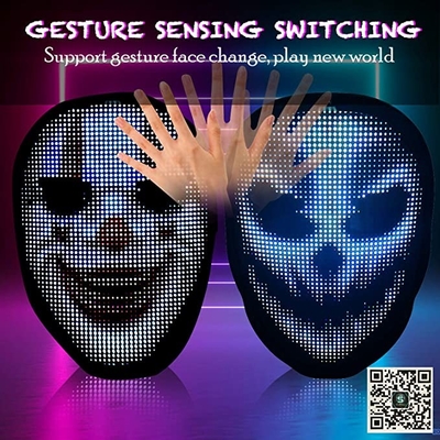 A máscara protetora esperta do diodo emissor de luz do App de Bluetooth Smartphone que brilha Cosplay facial ilumina-se acima