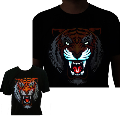 O diodo emissor de luz ilumina acima a camisa de T com Tiger Patter 3 modos de piscamento luminosos para o clube noturno do DJ do partido