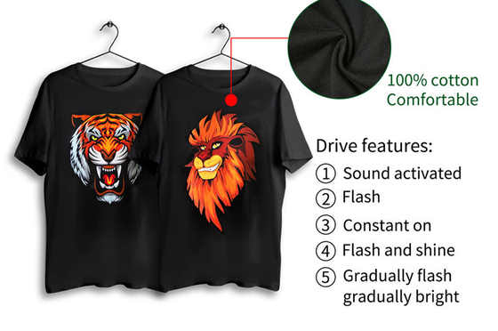 O diodo emissor de luz ilumina acima a camisa de T com Tiger Patter 3 modos de piscamento luminosos para o clube noturno do DJ do partido