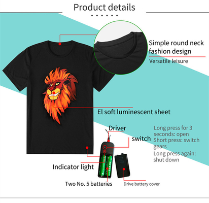 Camisa de piscamento do diodo emissor de luz T dos pares com algodão 100% de Lion Pattern Unisex
