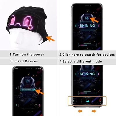 Chapéu da exposição de diodo emissor de luz que leve Beanie Cap Bluetooth APP programável