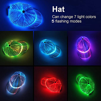 Luzes de incandescência recarregáveis luminosas de USB dos chapéus de basebol do diodo emissor de luz da fibra ótica 7