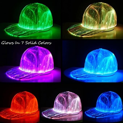 Bonés de beisebol luminosos da fibra ótica 7 tampões de incandescência das cores ajustáveis