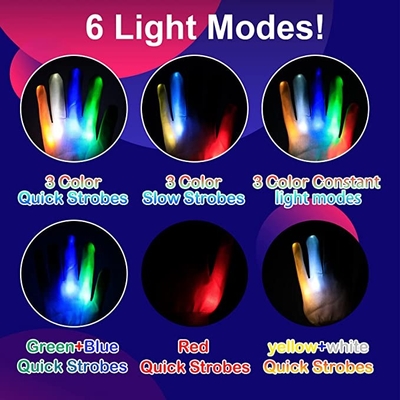 As luvas brancas da luz do diodo emissor de luz para os adultos 5 das crianças colorem 6 modos claros