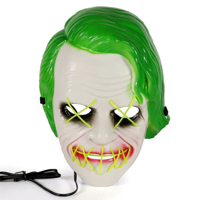 O palhaço verde Dia das Bruxas conduziu acima a máscara clara para o partido Cosplay do disfarce
