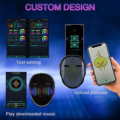 Fotos recarregáveis da imagem de USB DIY da máscara do diodo emissor de luz do partido do controle do APP para Dia das Bruxas Cosplay